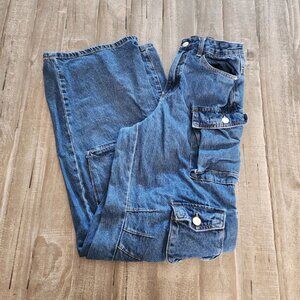 Fashion Nova Cargo Jeans Juniors Size 1 Blue High Rise